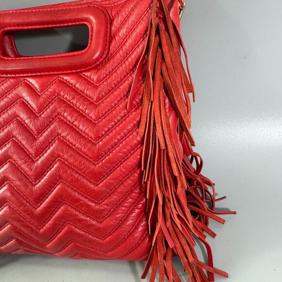 Maje Red Leather Fringe Handle Bag/Shoulder Bag - Picture 3 of 15